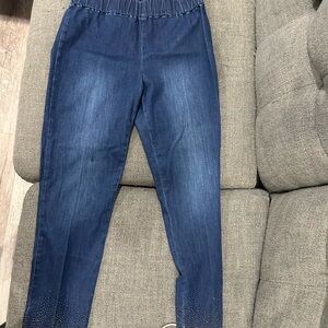 Soft Surroundings Dark Blue Jeans with Embellished Hem